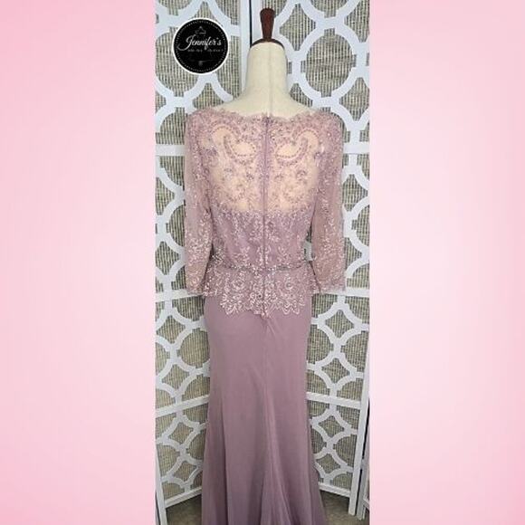 Cameron Blake by Mon Cheri NWT Pink Lace Hand Beaded Illusion Chiffon Gown 10 - Picture 8 of 16